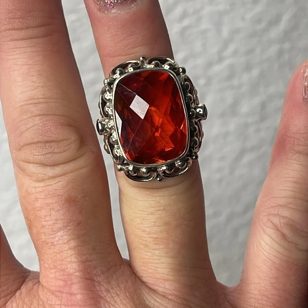 Nicky Butler Sterling Silver Orange Quartz Statement Ring Bali Style